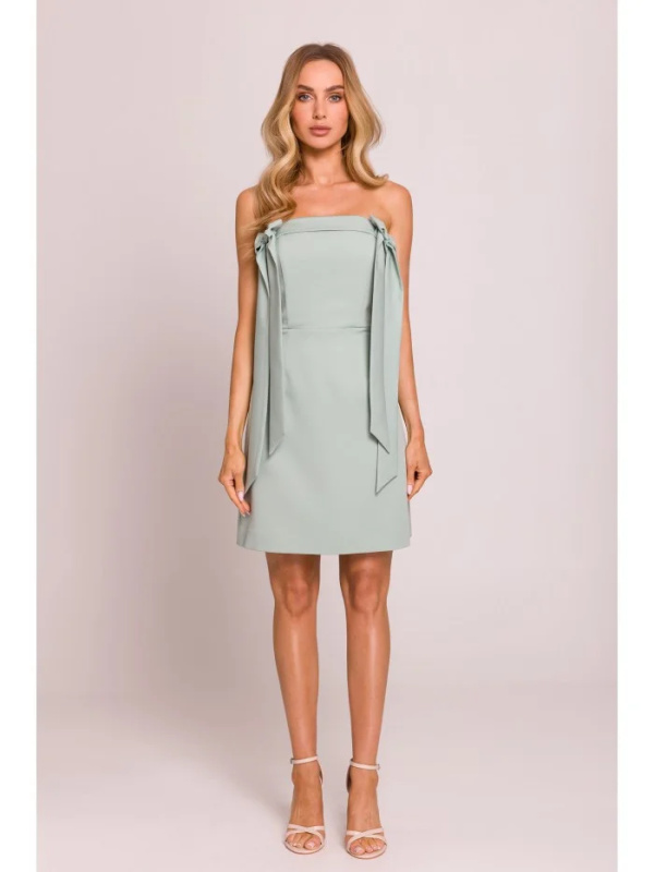 M851 Šaty na ramínka s mašlemi - mátové EU M