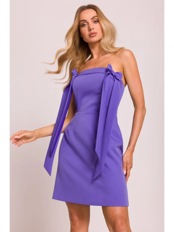 M851 Šaty na ramínka s mašlemi - světle fialové EU XL