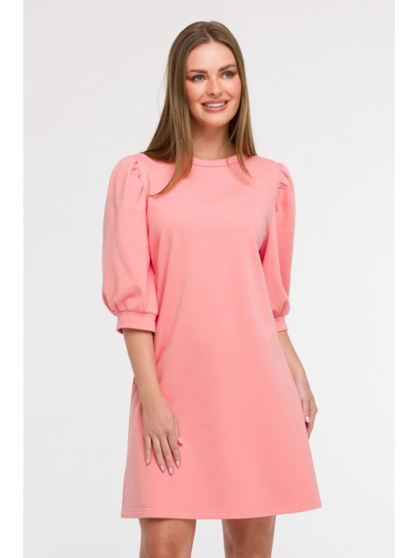 B291 Šaty áčkového střihu s pouzdrovými rukávy - korálová barva EU 2XL/3XL