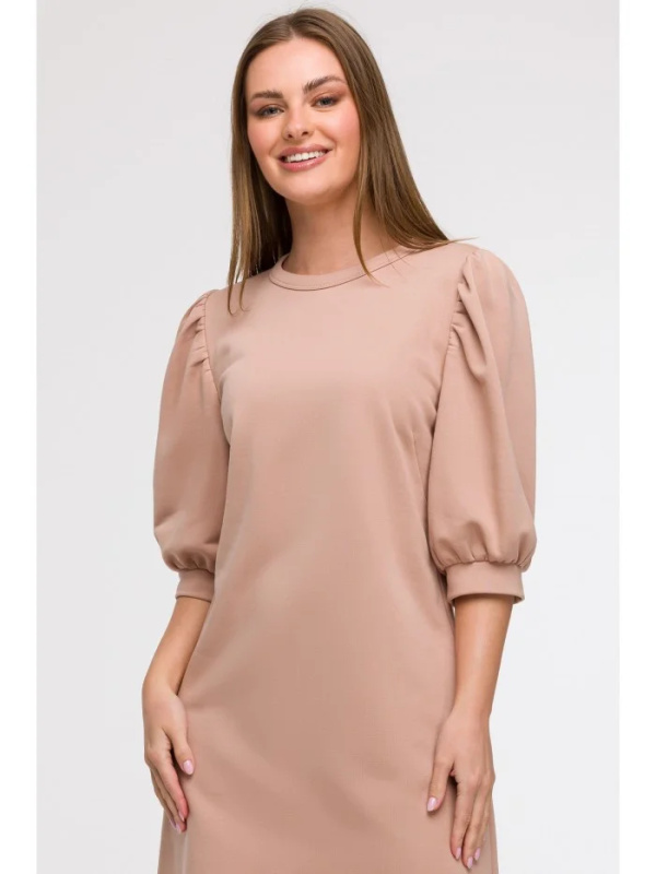 B291 Šaty áčkového střihu s pouzdrovými rukávy - mocca EU 2XL/3XL