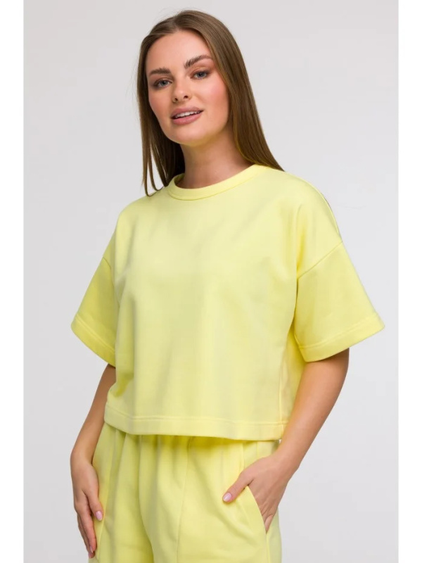 B294 Oříznutá mikina s krátkým rukávem - citronová EU L/XL