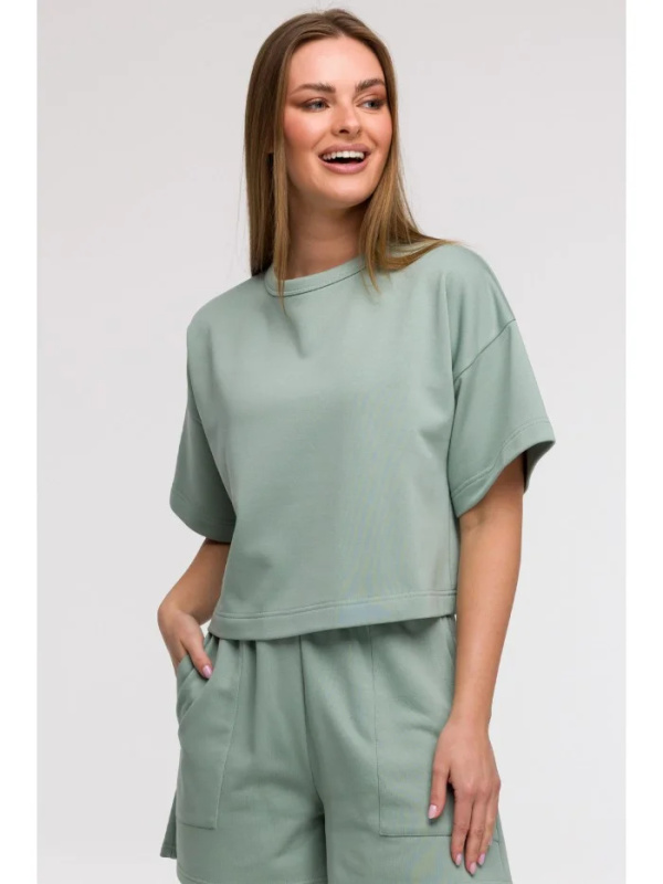 B294 Oříznutá mikina s krátkým rukávem - mátová EU 2XL/3XL