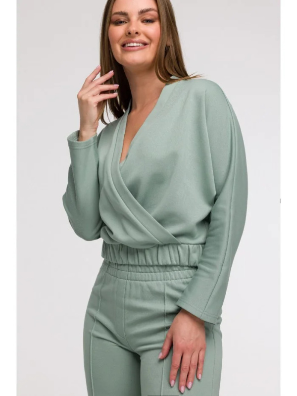 B296 Široké kalhoty s předními švy - mátové EU XL