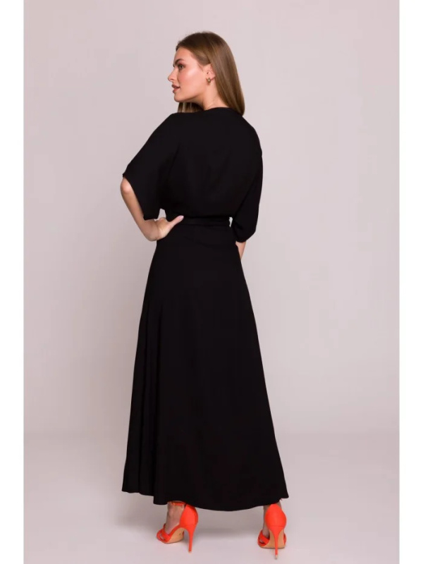 S406 Viskózové maxi šaty se zavinovacím vzorem - černé EU XXL