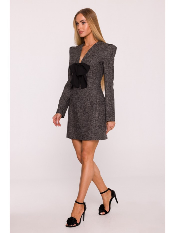 M869 Tweed šaty s výstřihem do V - černé EU XL