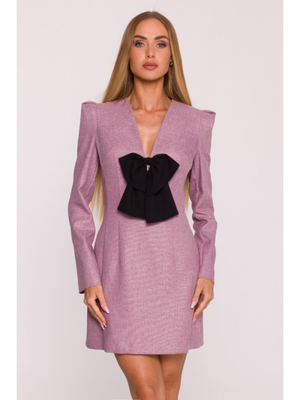 M869 Tweed šaty s výstřihem do V - marsala EU XXL