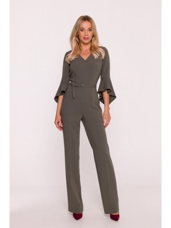 S416 Kombinéza s volánkovými rukávy - khaki barva EU XL
