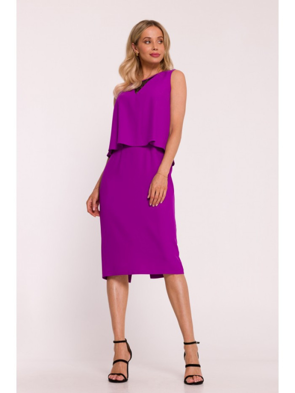 S422 Šaty s krajkovou vsadkou - levandulová EU M