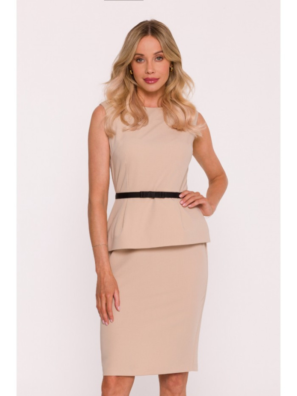 S427 Peplum šaty - béžové EU XL