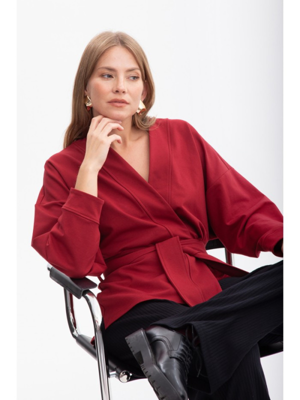 B297 Pletené sako bez límce s otevřenou přední částí - bordó EU L/XL