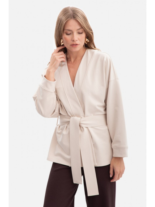 B297 Pletené sako bez límce s otevřeným předním dílem - pískové EU S/M