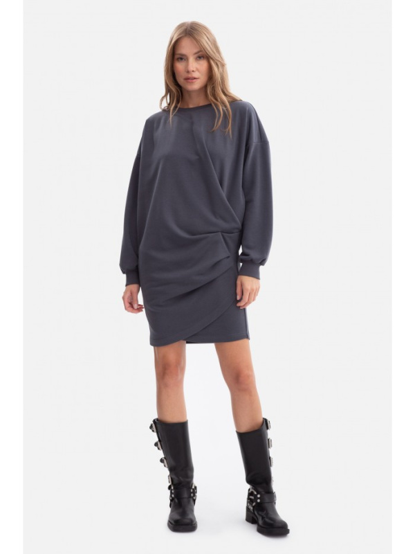 B298 Úpletové šaty s bočními záhyby - ocelové EU L/XL