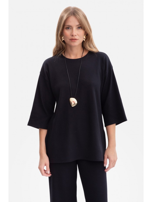 B301 Žebrovaný pletený top - černý EU L