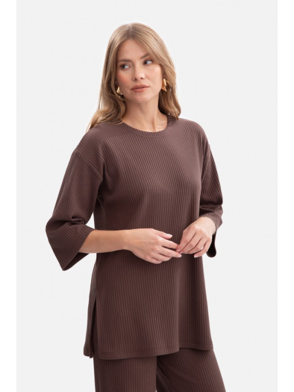 B301 Žebrovaný pletený top - hnědý EU L