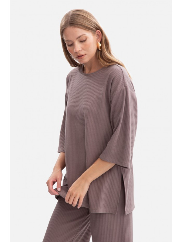 B301 Žebrovaný pletený top - kakao EU L