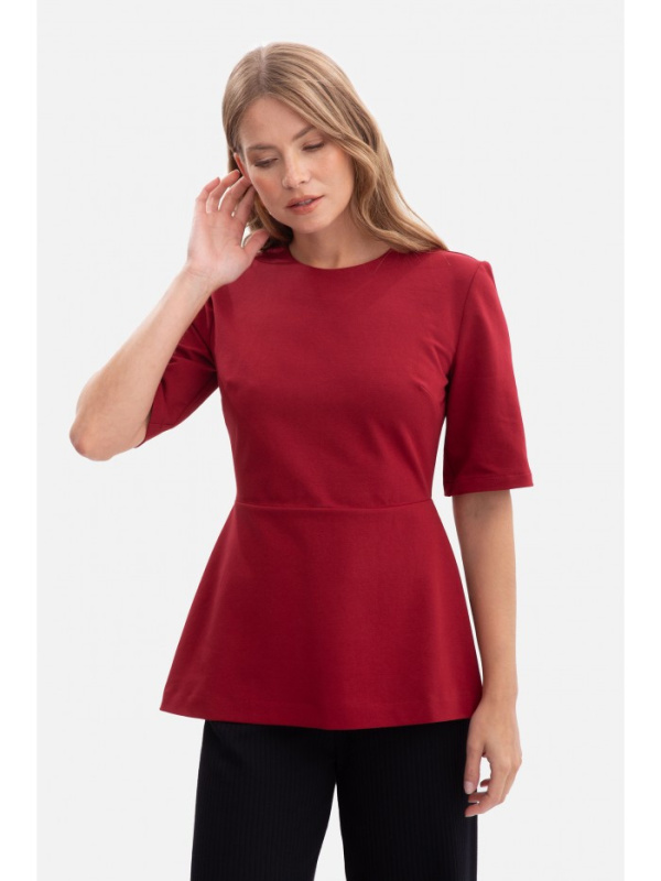 B305 Pletený top s peplum - bordó EU S