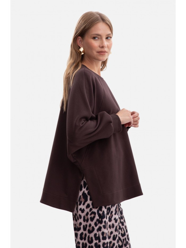 B306 Pletená mikina uvolněného střihu - tmavě čokoládová EU L/XL