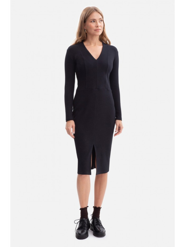 B307 Pletené tužkové šaty - černé EU S