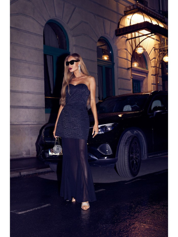 M893 Vrstvené korzetové šaty se šifonovou sukní - černé EU L