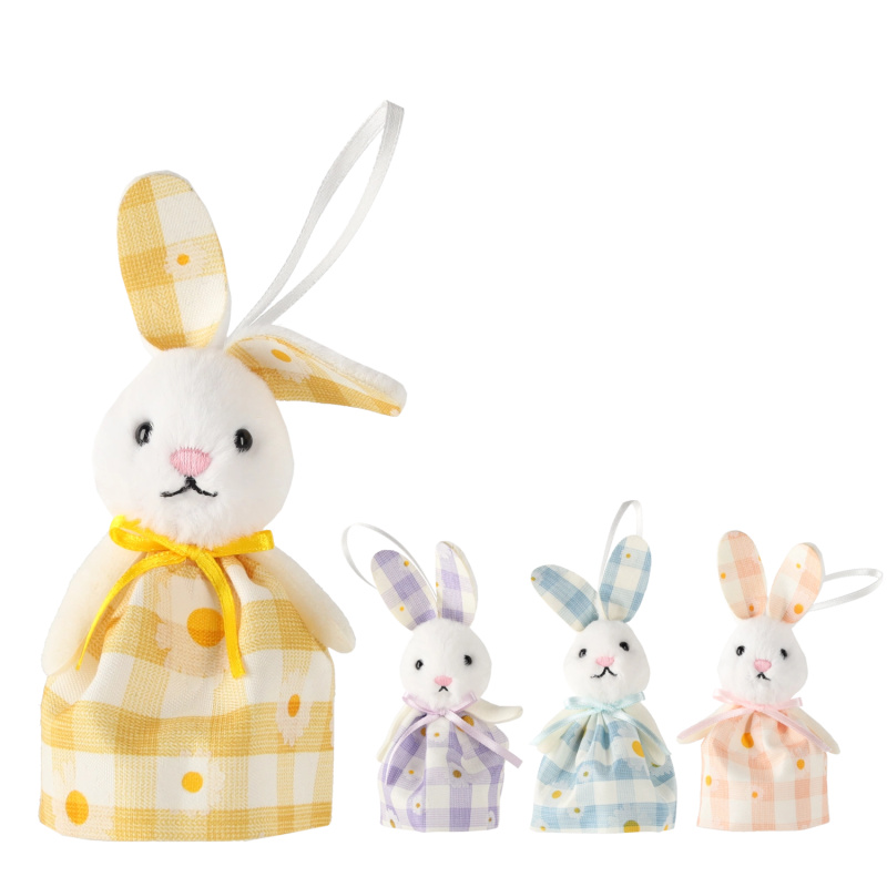 Velikonoční závěsný zajíček z textilu 8 × 4 × 11 cm, sada 12 ks, mix 4 designů