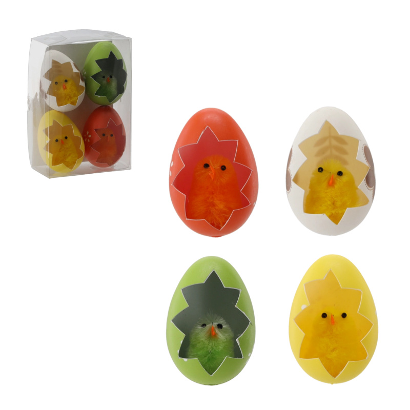 Velikonoční dekorace kuřátka ve skořápce – sada 4 ks