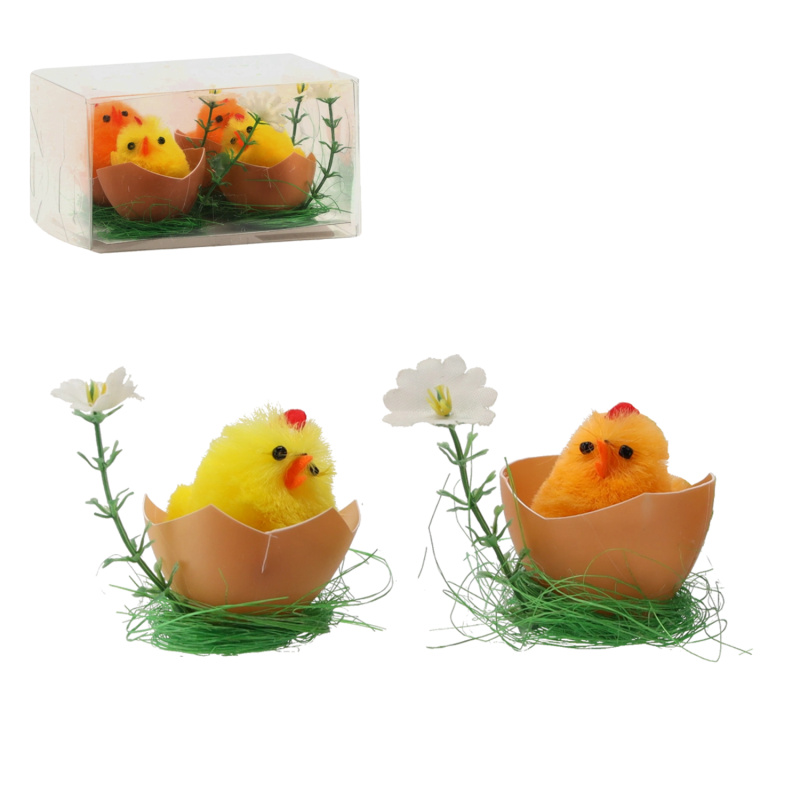 Velikonoční ozdoby kuřátka ve skořápce, sada 4 ks