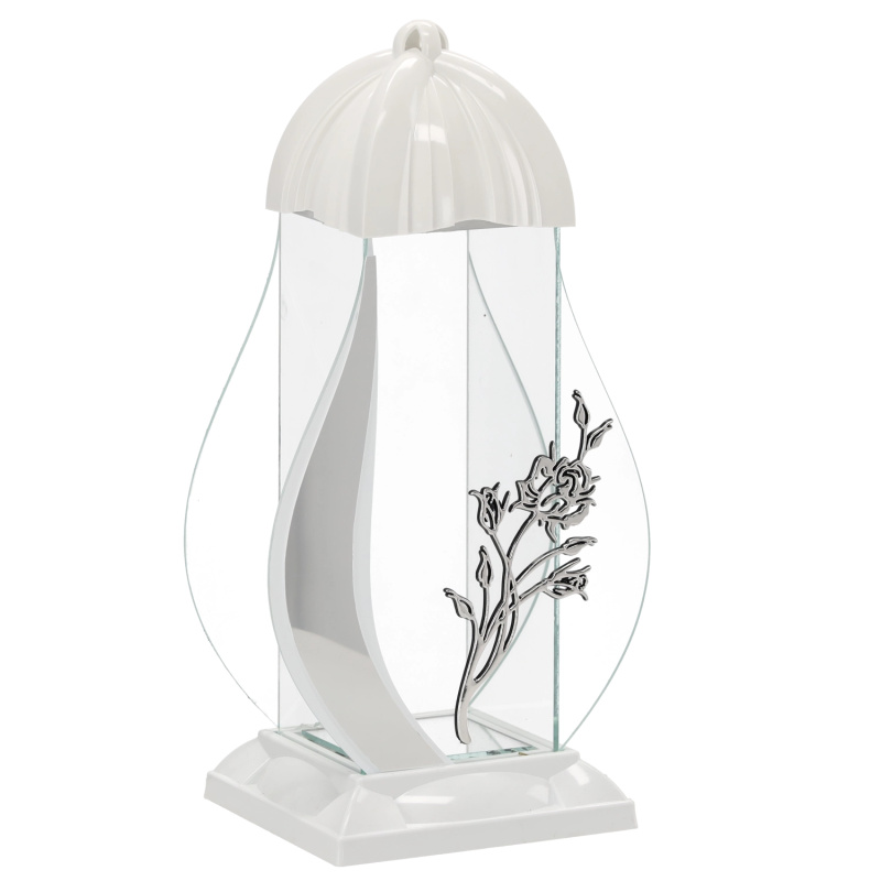Lampion hřbitovní M Róża bílý 39 cm