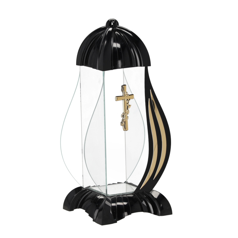 Lampion pietní M s motivem kříže černý - 1 kus