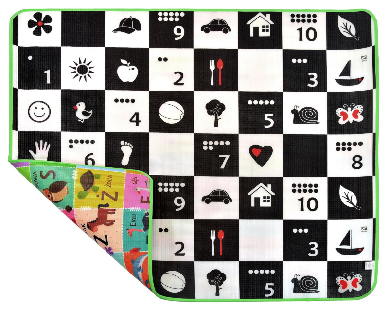 Humbi pěnová oboustranná edukativní podložka 3v1 šachovnice, abeceda a čísla 180 × 150 × 1 cm
