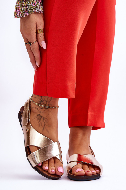 kožené sandály na suchý zip Zlaté Addison 38