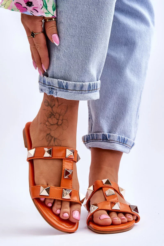 Dámské pantofle s velkými cvočky oranžove Mercure 38