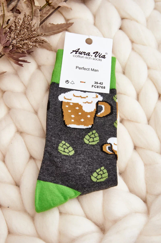 Pánské vzorované ponožky Beer Grey and Green 39-42