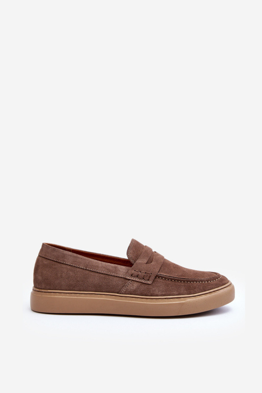 Mužské Semišové Polobotky Loafersy Zazoo 1574 Tmavě Beige 44