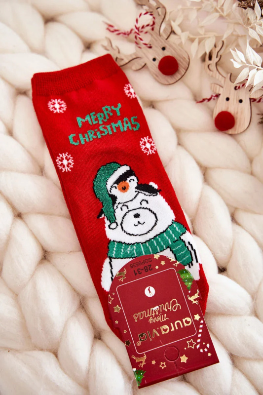 Dětské ponožky "Merry Christmas" Lední medvěd červene 28-31