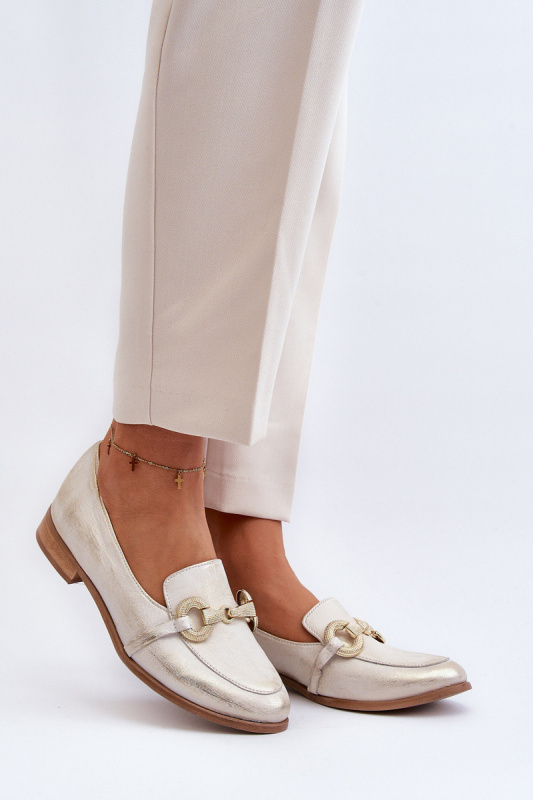 Dámské kožené mokasíny s ozdobou Zazoo 2880 Zlaté 38