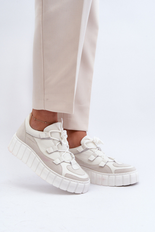 Dámské kožené sportovní boty na platformě M01/1 Zazoo světle béžové 39