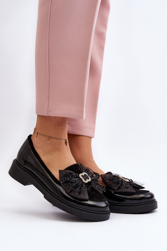 Dámské lakované mokasíny s mašlí Laura Messi 2786 černé 36