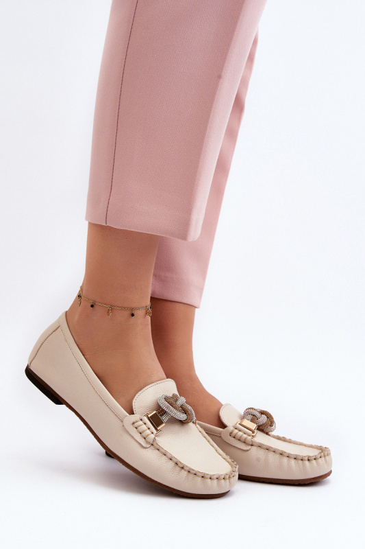 Dámské kožené mokasíny s ozdobou Laura Messi 2761 béžové 39