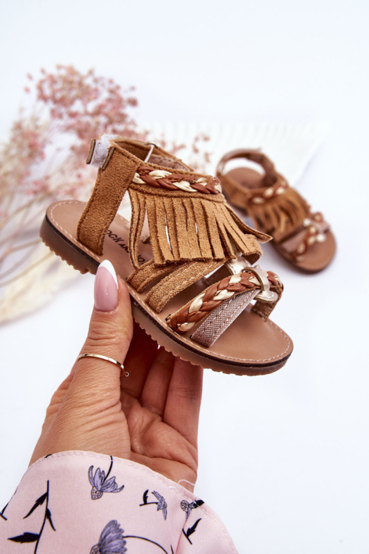 Dětské sandály na suchý zip se střapci Hněde Missy 19