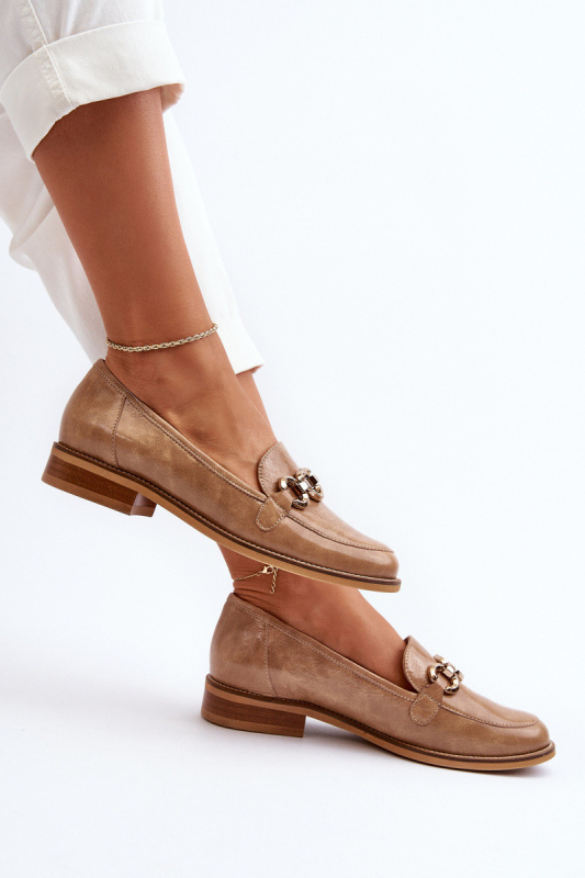 Kožené dámské lakované mokasíny Laura Messi 2760 hnědé 39