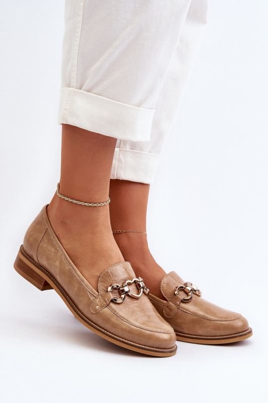 Kožené dámské lakované mokasíny Laura Messi 2760 hnědé 39