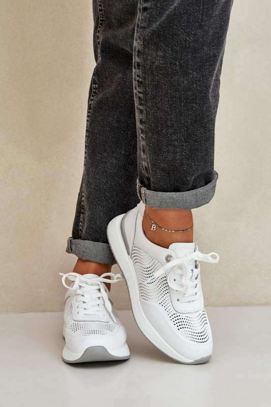 Kožené Sportovní Boty Dámské Sneakers S.Barski LR51-551 Bílé 37