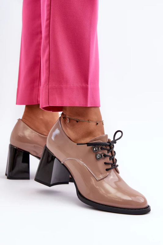 Béžové dámské patentované boty na vysokém podpatku Nelione 38