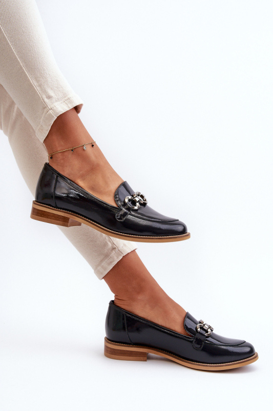 Kožené dámské lakované mokasíny Laura Messi 2760 modré 38