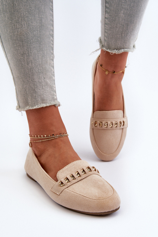 Lesklé dámské mokasíny s řetízkem, béžová Aredilla 36