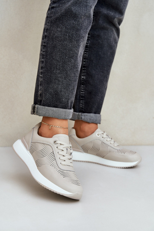 Kožené Sportovní Boty Tenisky Dámské S.Barski LR51-551 Béžové 37