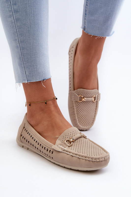 Dámské prolamované mokasíny s ozdobou, béžová Kaydance 41