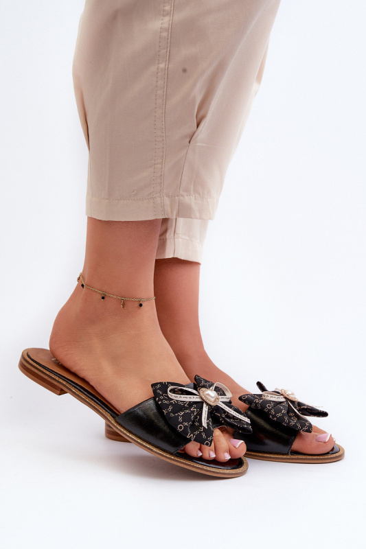 Ploché Dámské Kožené Žabky S Mašlí Laura Messi 2791 Černé 40