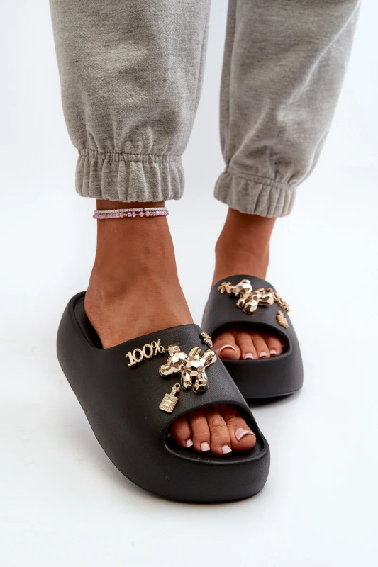 Dámské lehké pěnové pantofle se zdobením, Black Orchia Velikost: 38/39