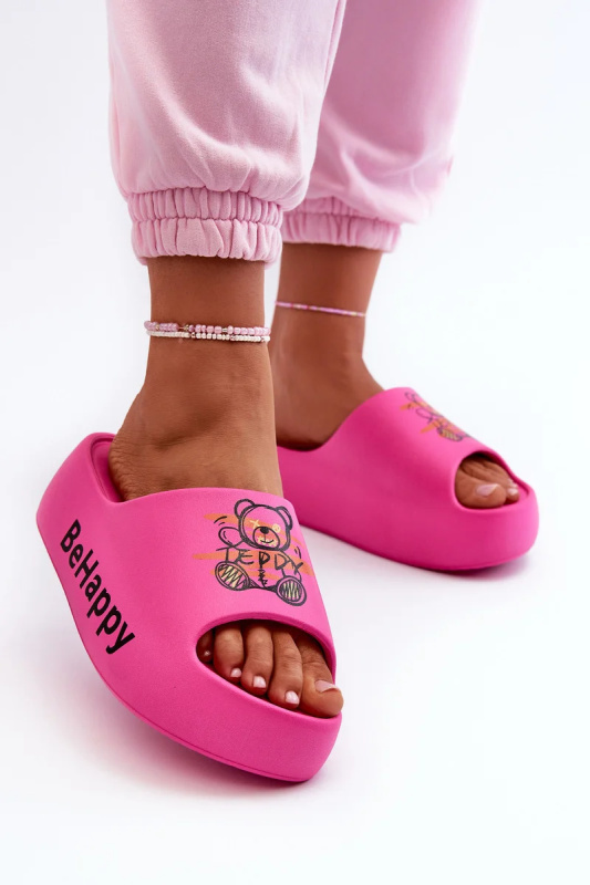 Lehké dámské pantofle na silné podrážce s medvídkem pěna Fuchsia Serefina Velikost: 38/39